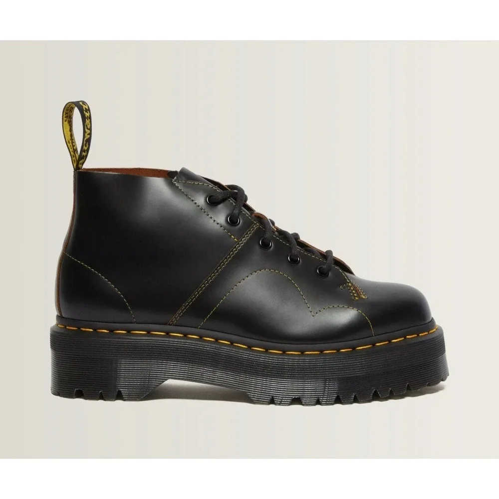 Dr. Martens Church Quad Black Leather Platform Monkey Boots US L9